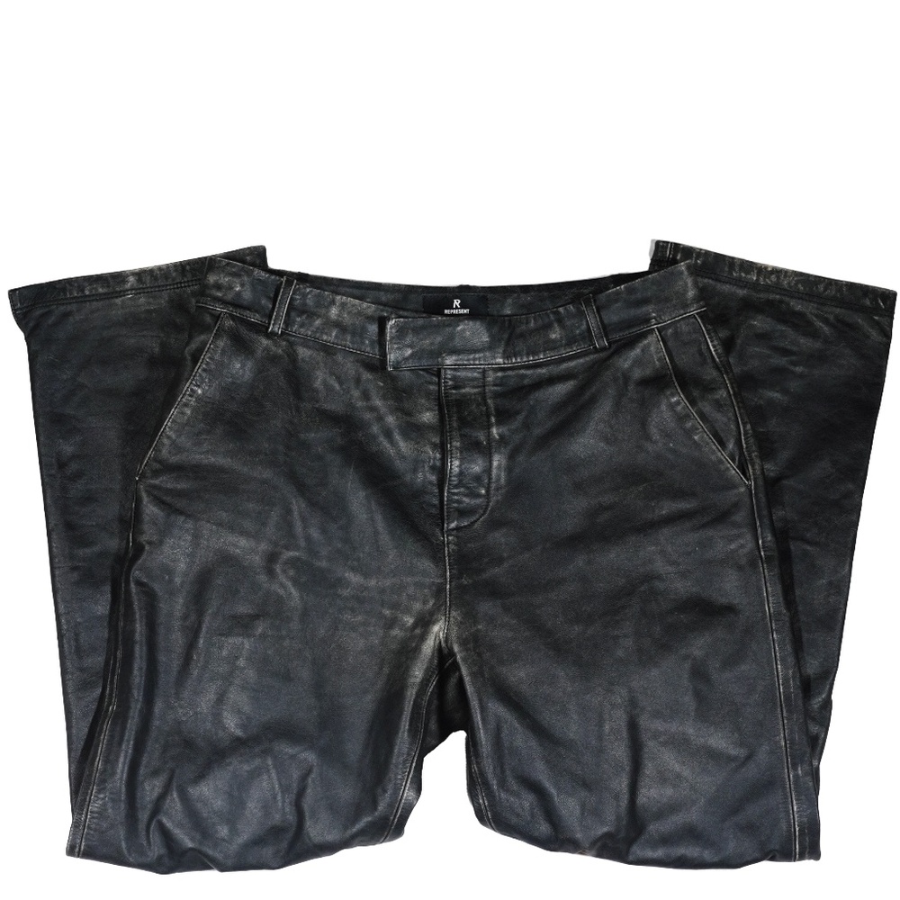 Represent Leather Black Jeans Distressed